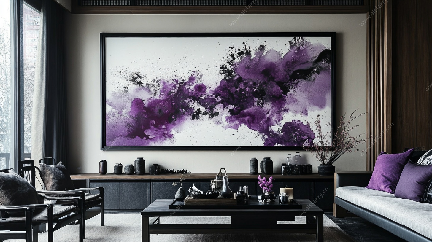 紫色水墨风客厅艺术挂画