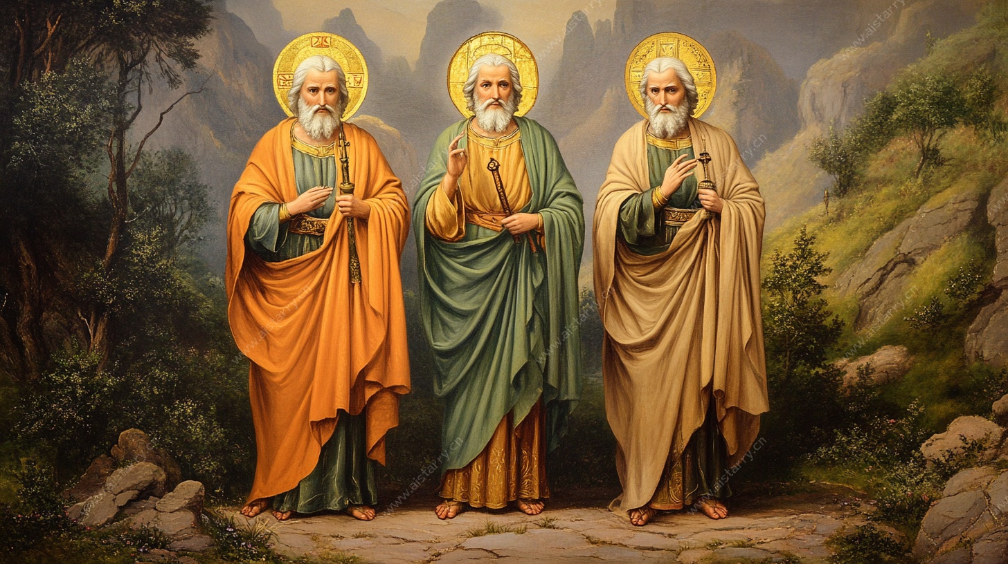 三位圣徒形象油画