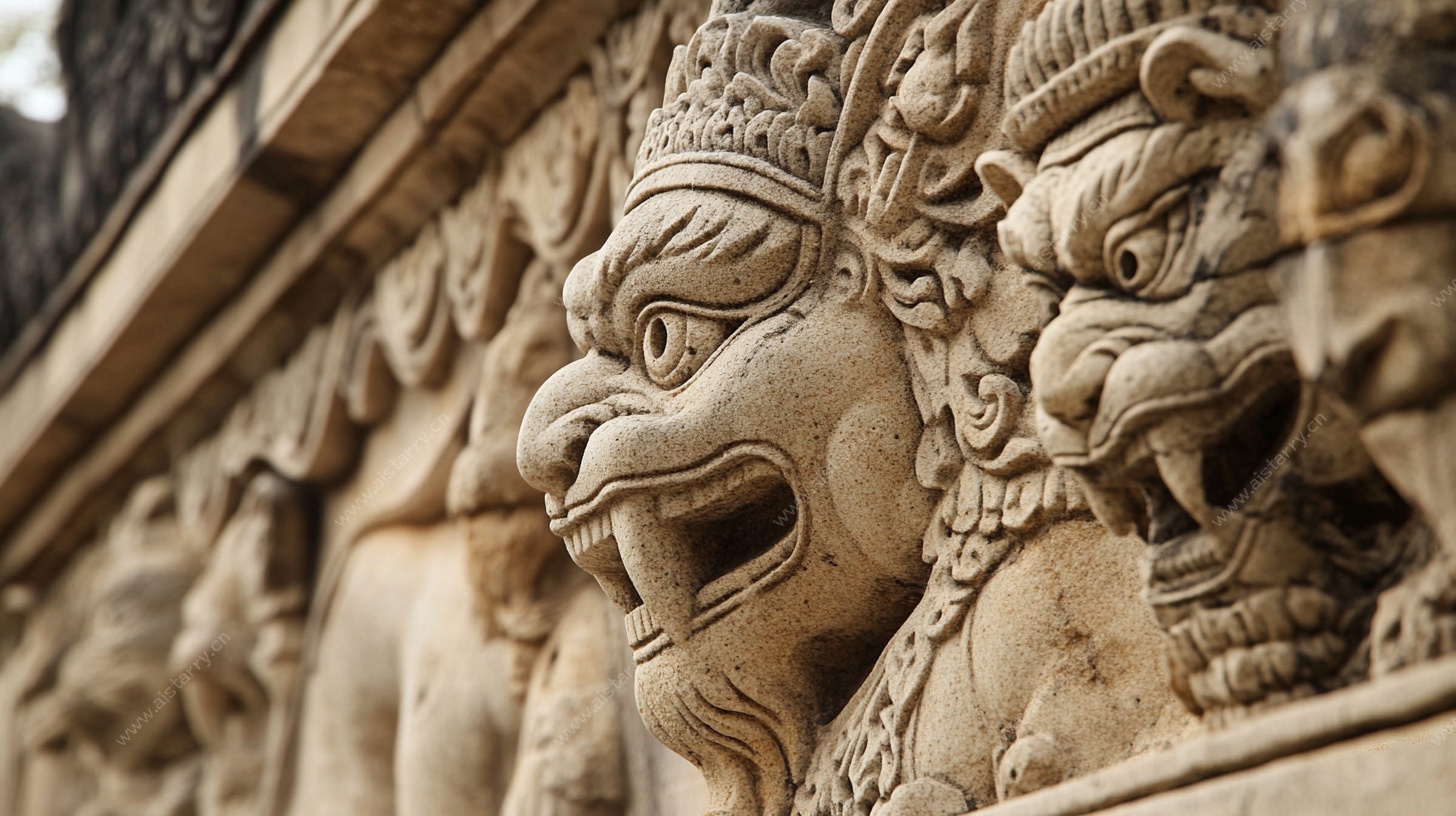 古老石雕神兽细节特写