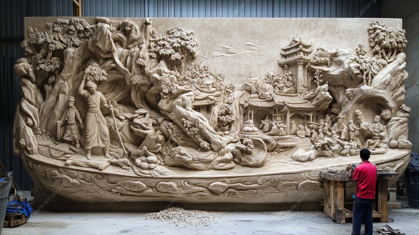 大型山水人物石雕作品