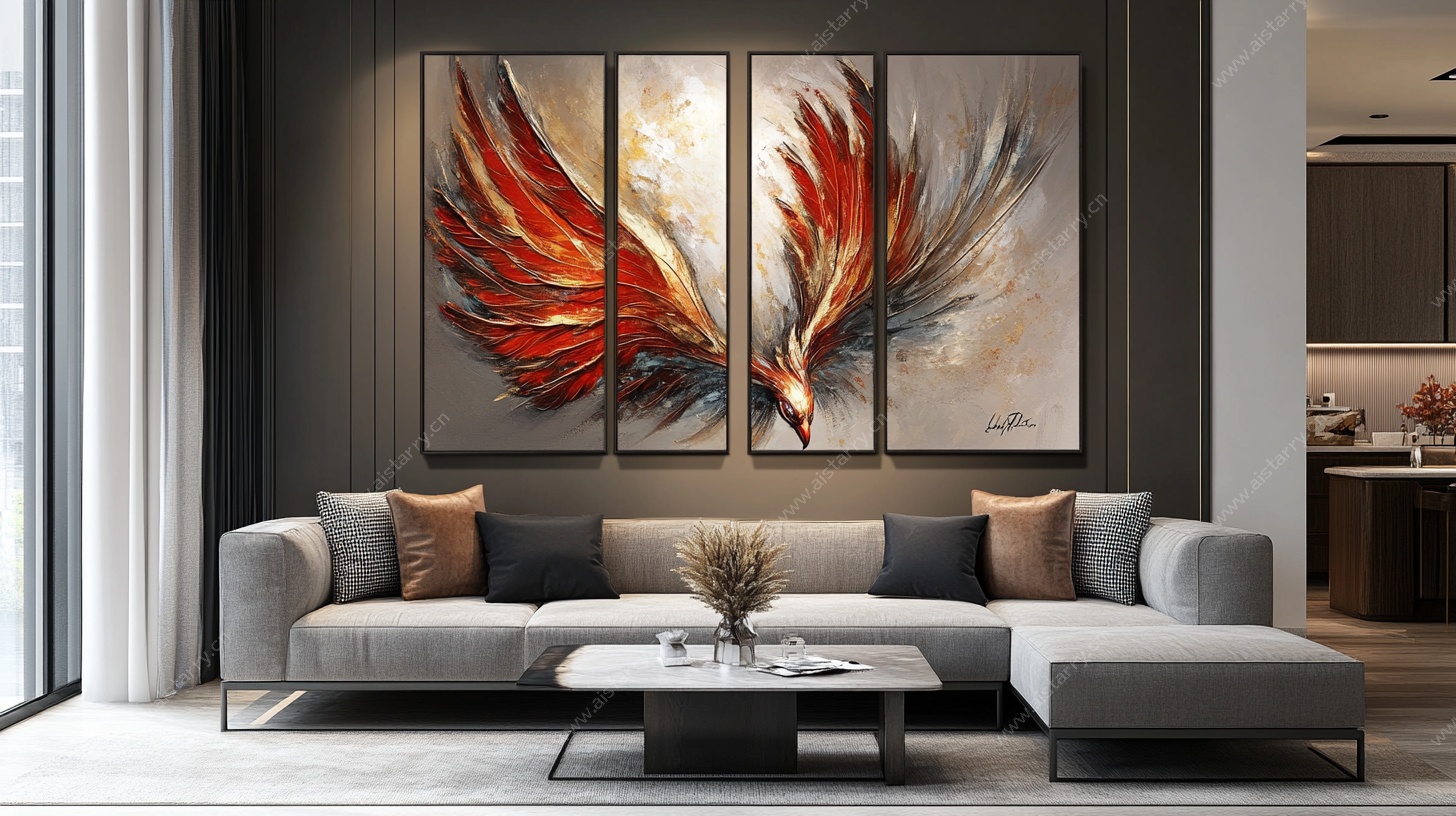 现代客厅中展翅艺术画作