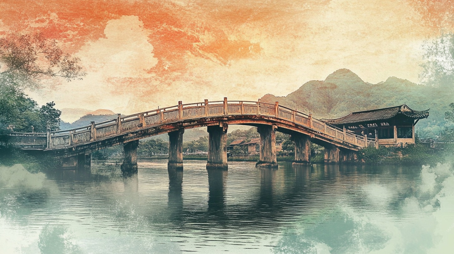 古风山水廊桥意境图