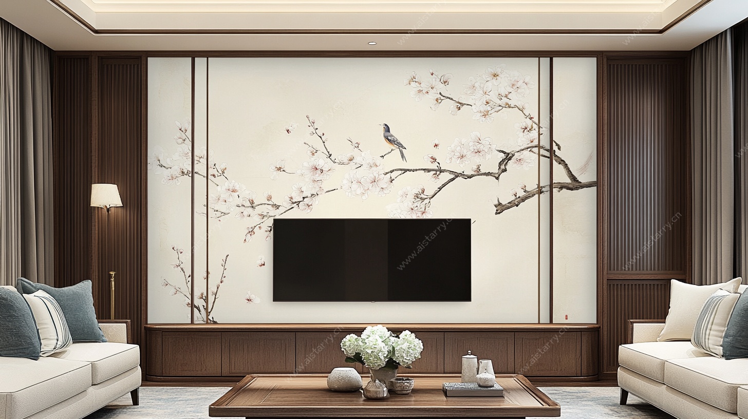 中式客厅电视背景墙装饰图