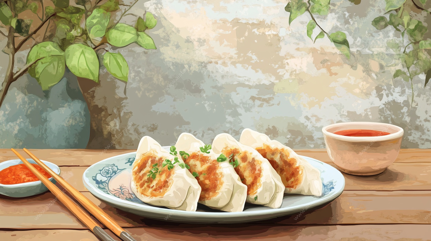 美味煎饺摆盘图