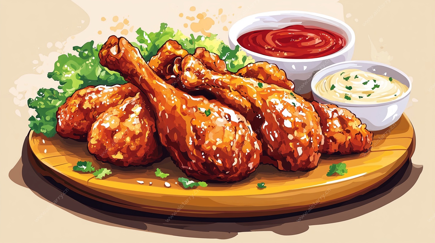 美味烤鸡腿配蘸酱