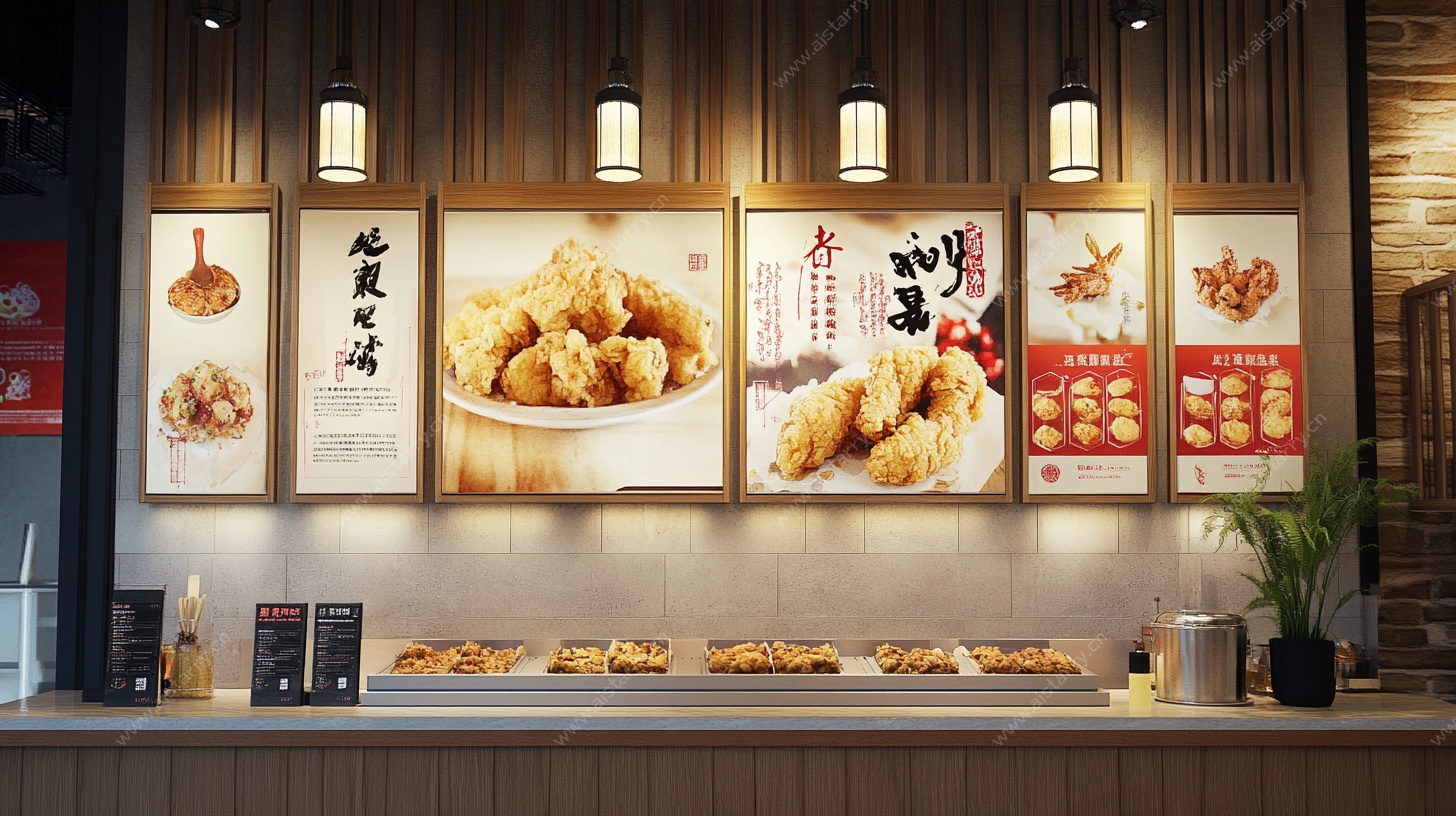 中式炸鸡店柜台展示画面