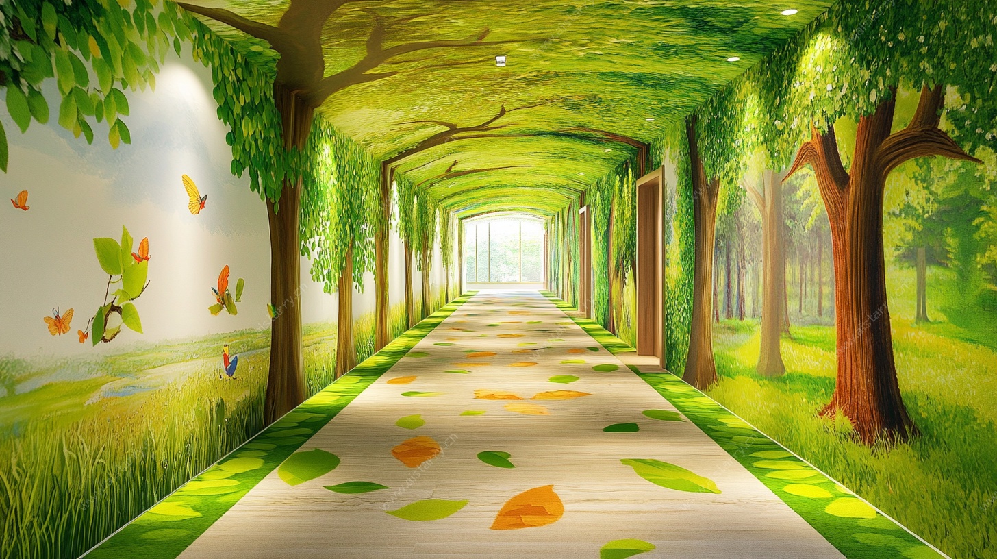 梦幻森林风走廊壁画
