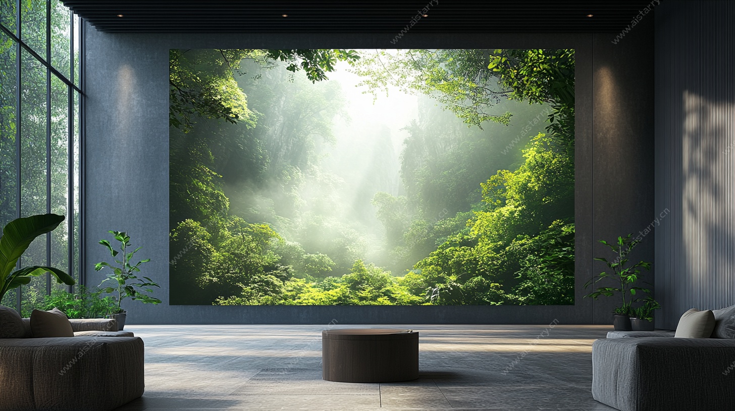 室内森林风巨幅绿植壁画