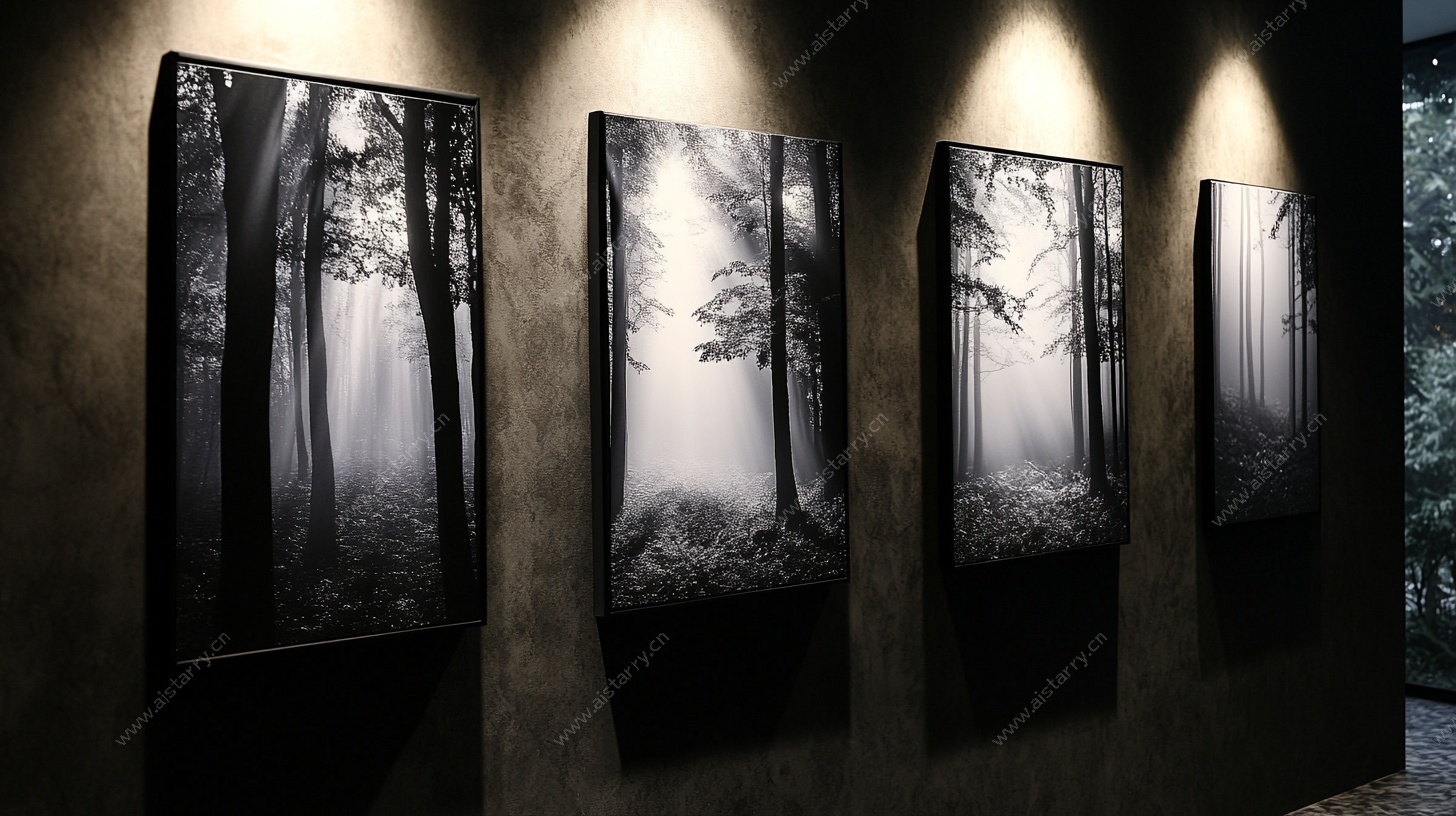 四幅森林挂画展示于墙