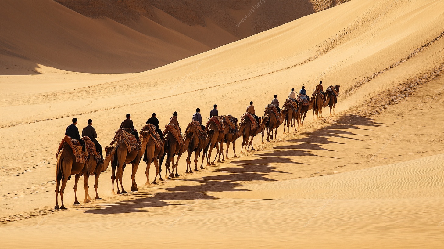 沙漠驼队 行走于金色沙海