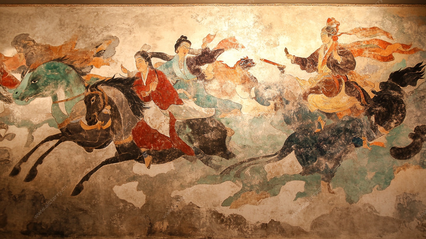 古代骑马人物壁画场景