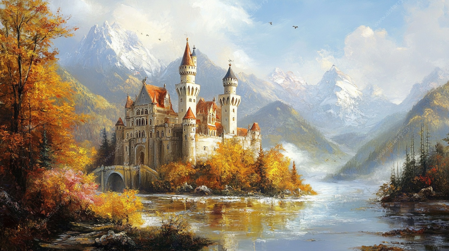 秋日梦幻城堡山水图景