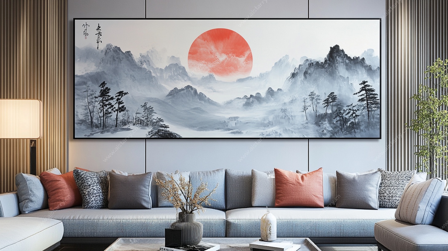 中式客厅山水挂画装饰