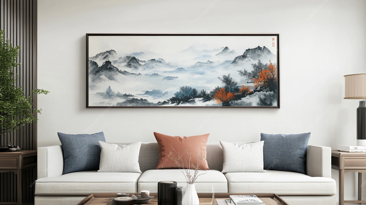 中式客厅山水挂画装饰
