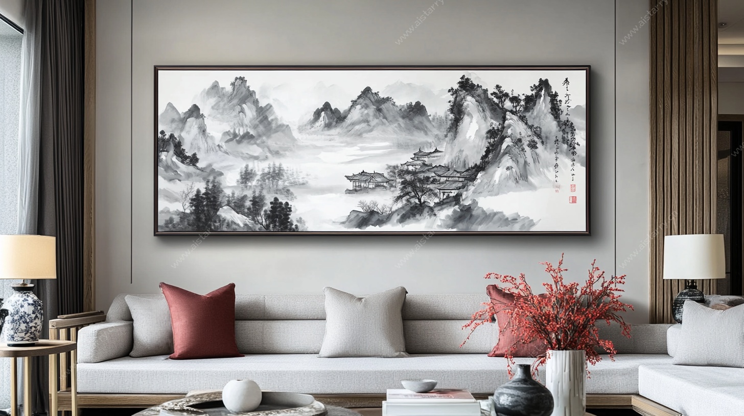 中式客厅山水挂画装饰