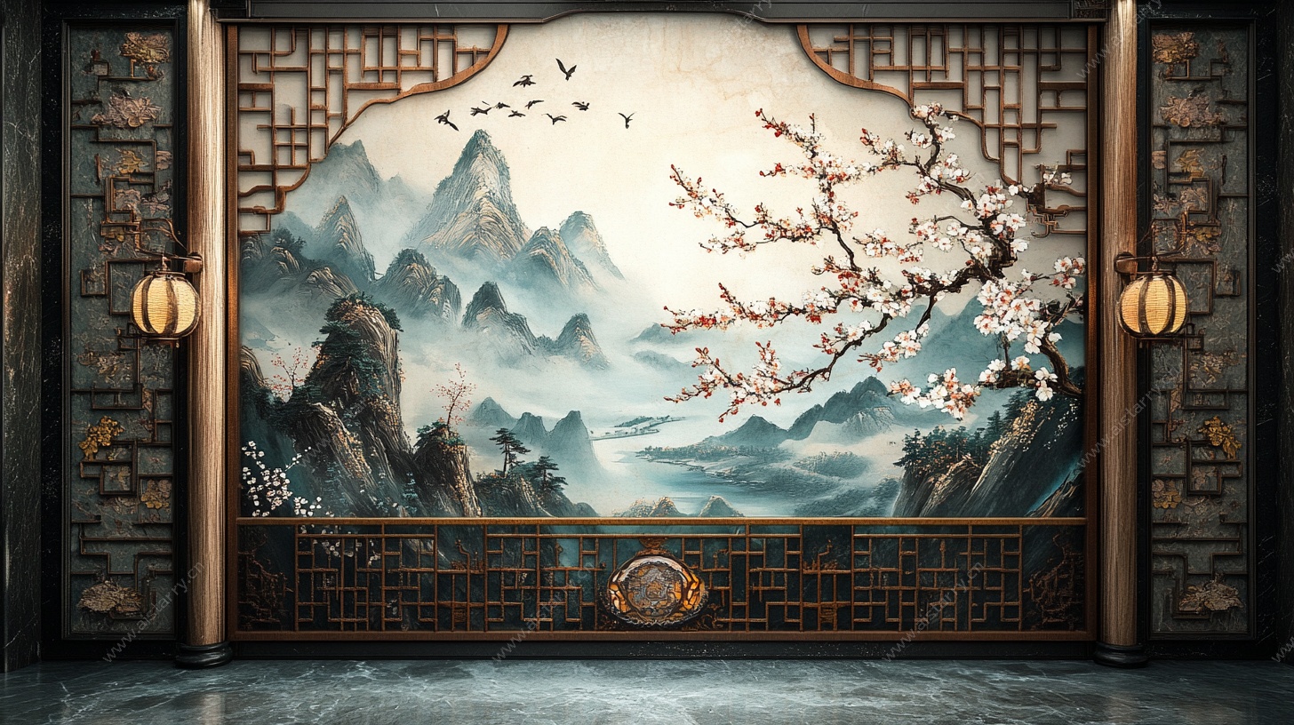 中式山水屏风典雅空间