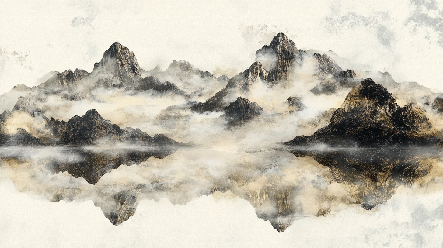 水墨山水倒影图