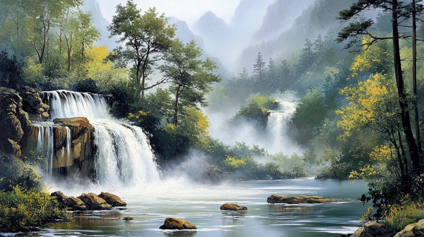 山间瀑布森林诗意美景