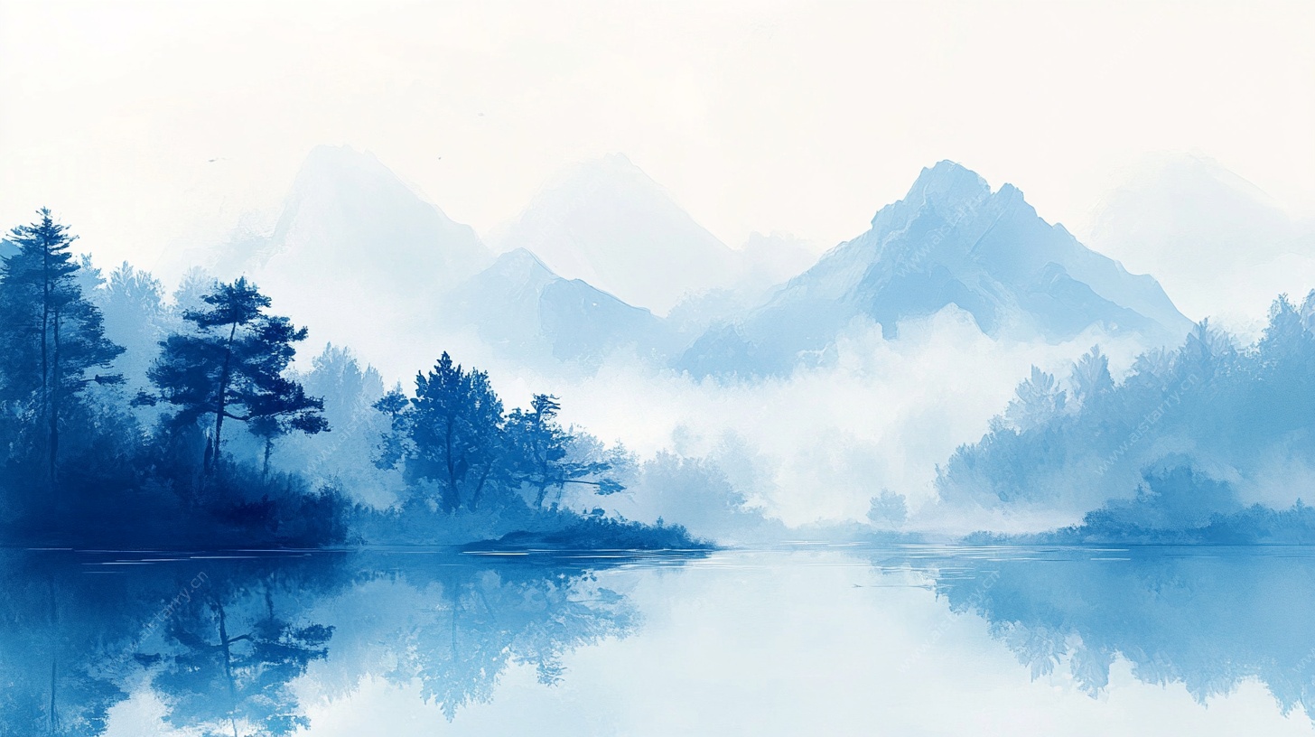 水墨山水湖景图