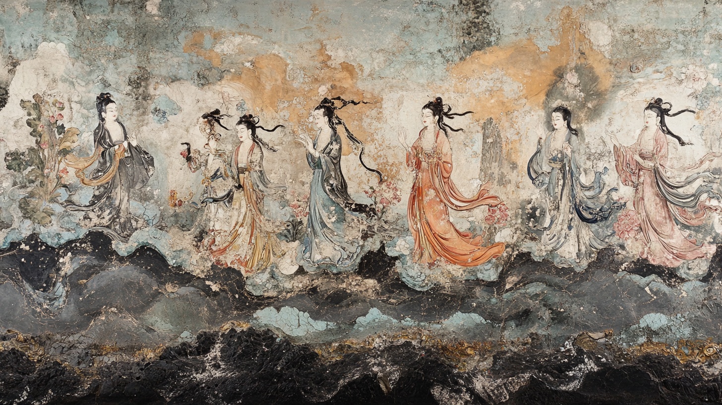 古风仙女群像壁画风格图