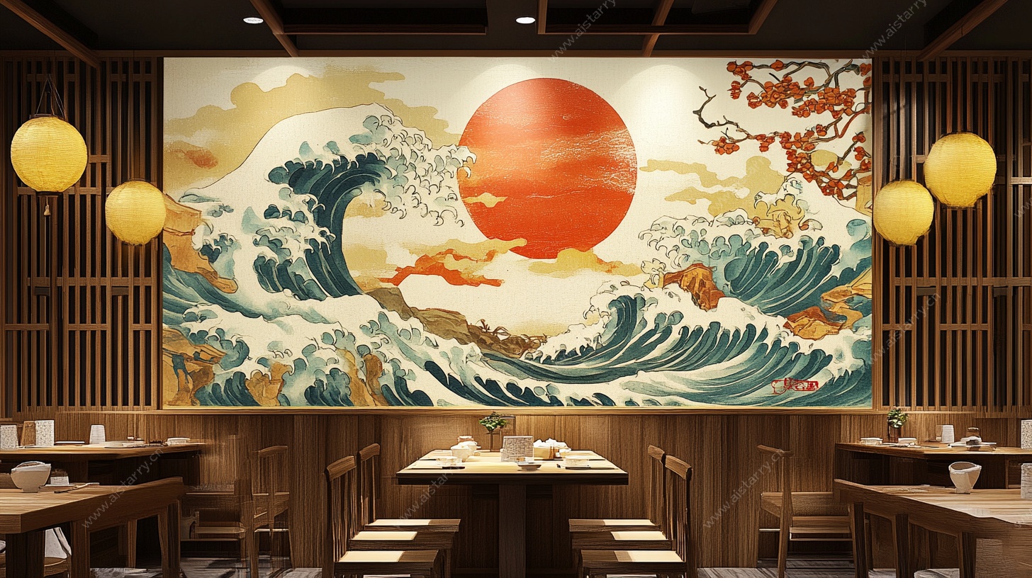 日式餐厅浮世绘风格壁画