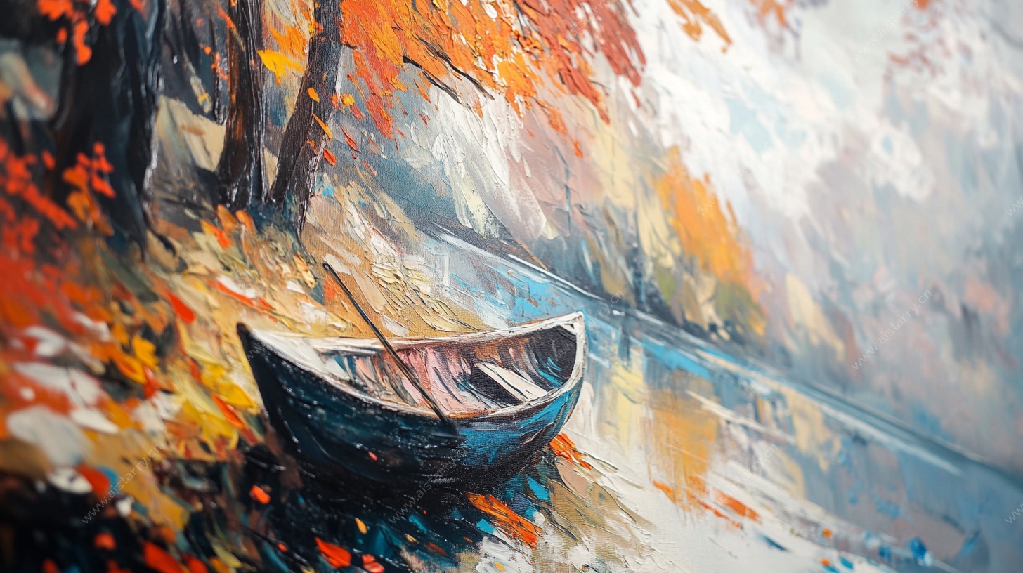 秋景中的孤舟油画