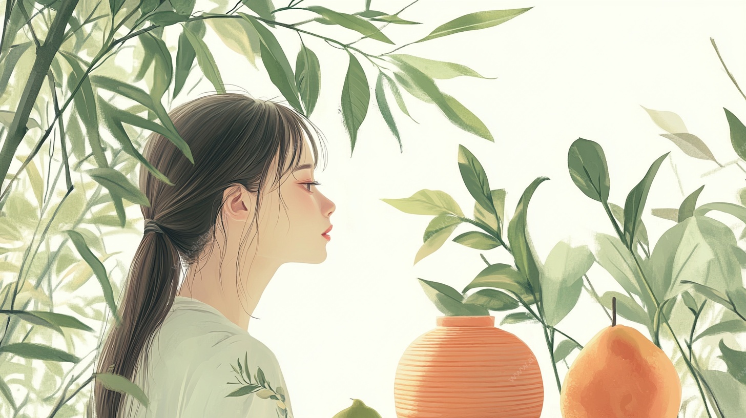 竹林间的恬静女孩