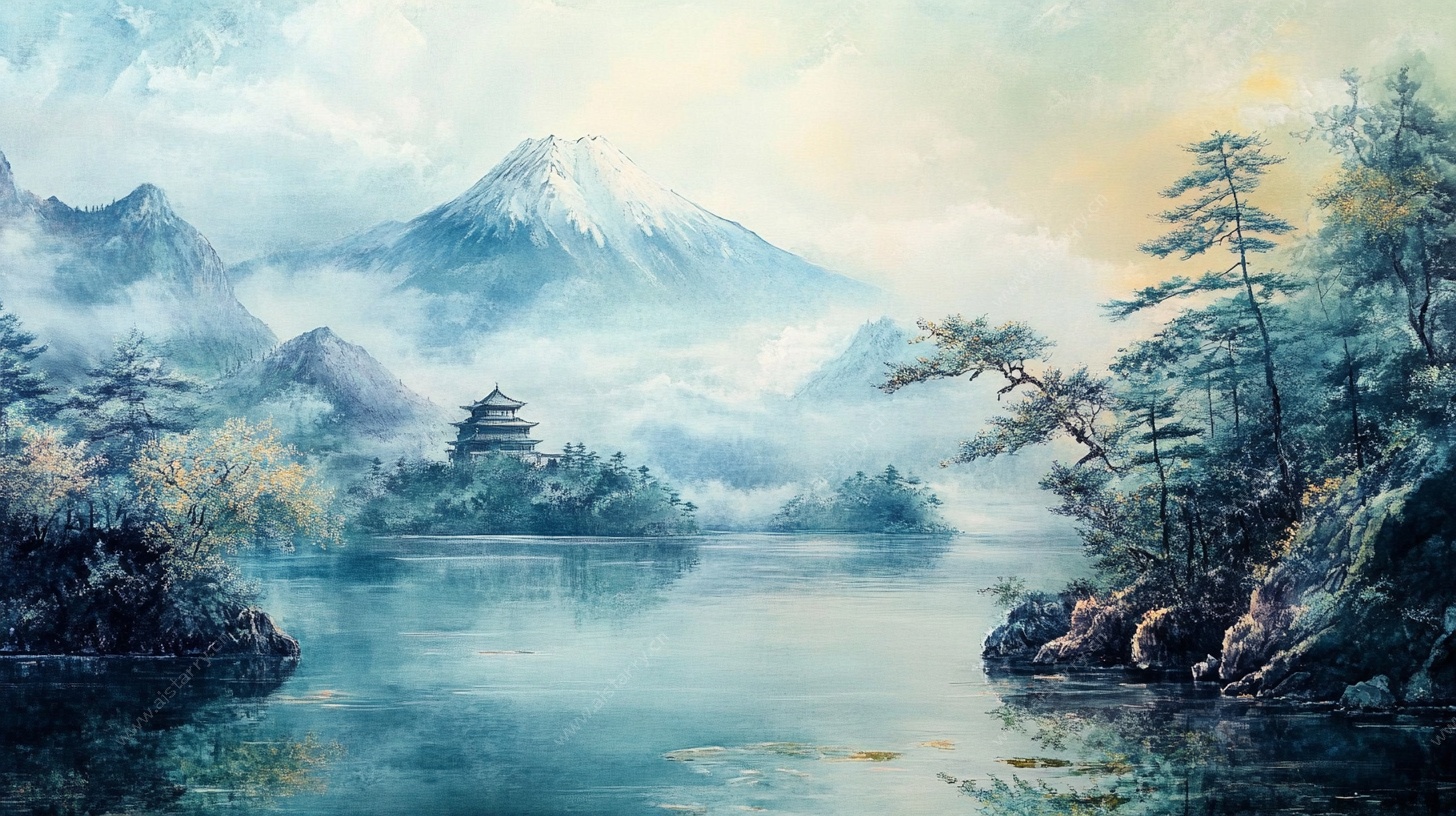 水墨山水湖畔景