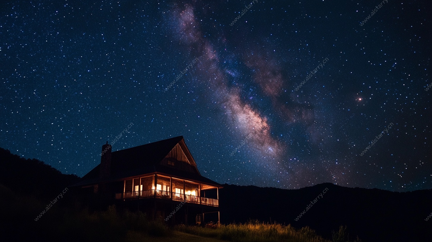 山间小屋的璀璨星空夜