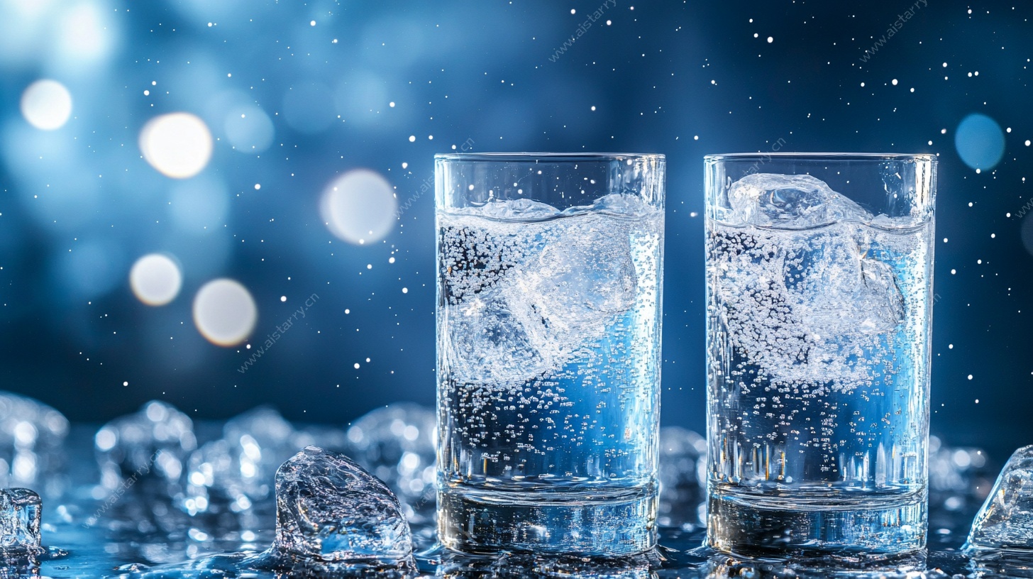 清凉冰水杯中剔透水珠