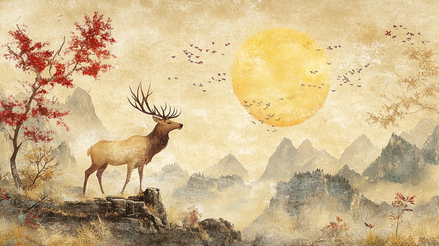 秋景麋鹿图