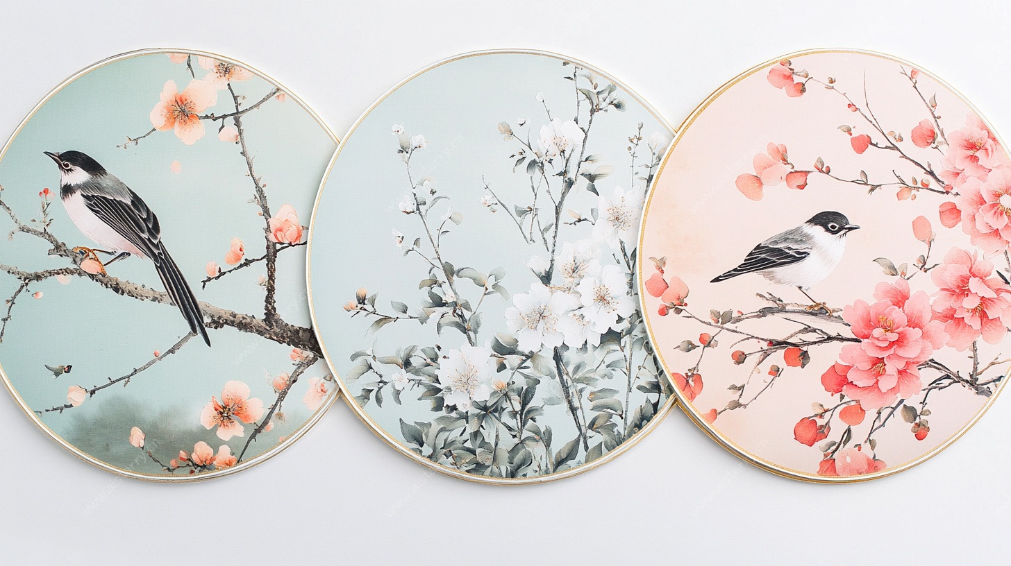 中式花鸟圆形装饰画