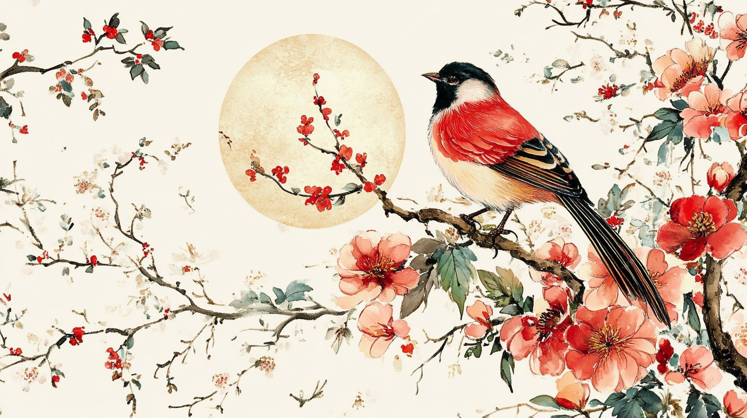 花鸟映月图