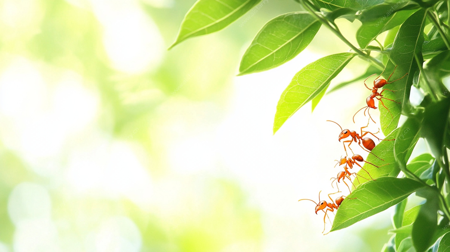 绿叶上的红蚂蚁