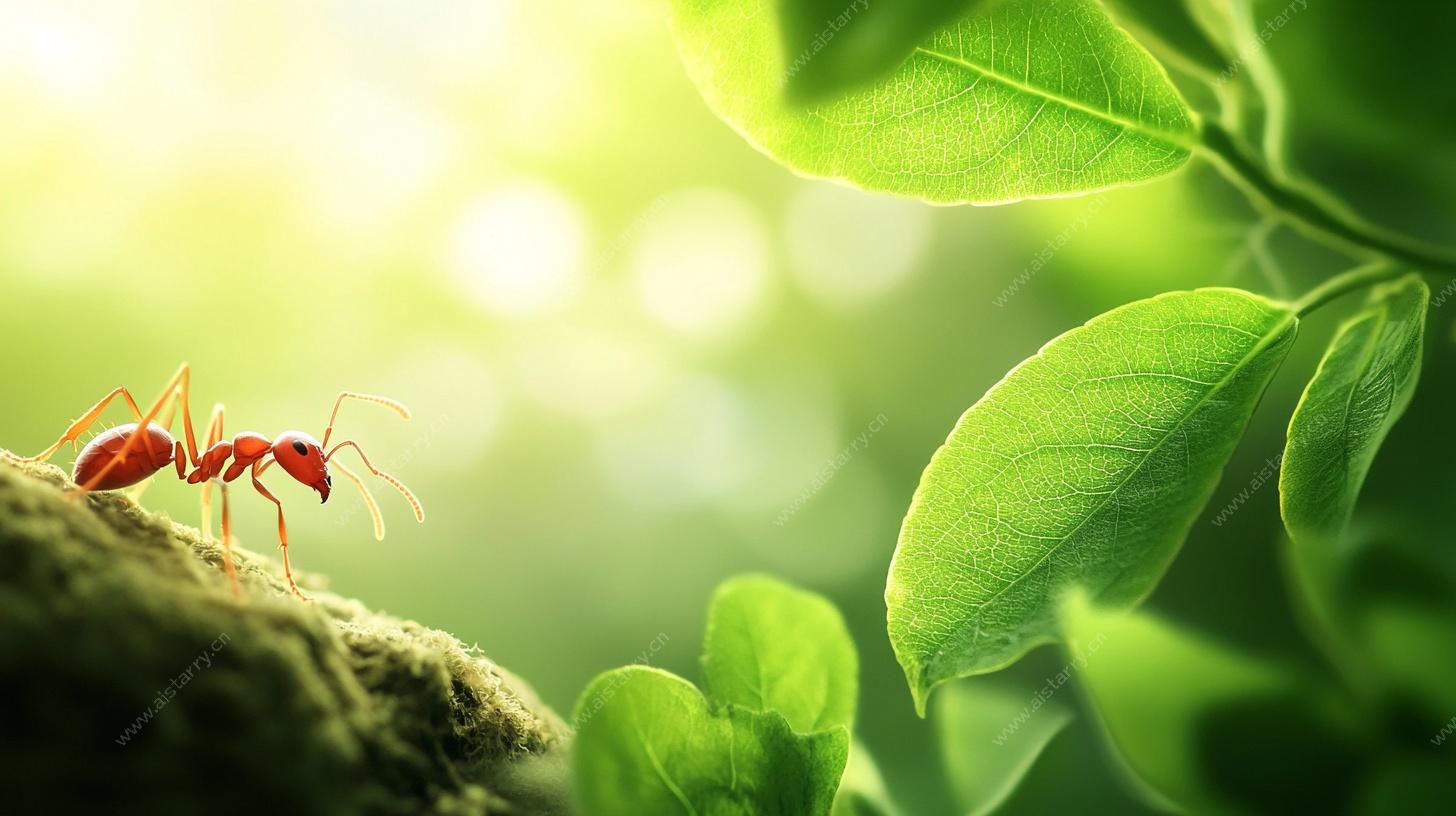绿叶上的红蚂蚁