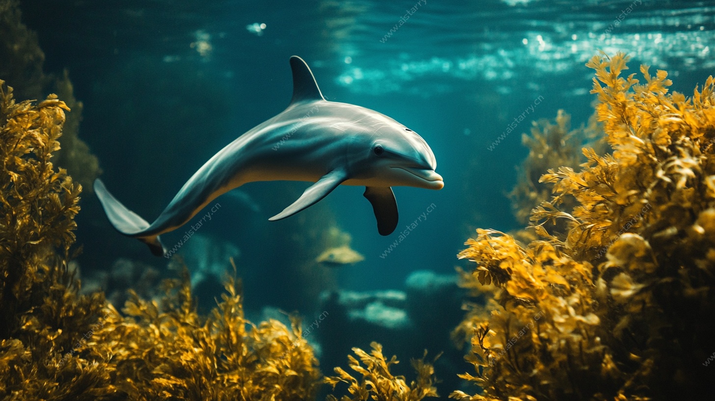 海豚在海藻间畅游