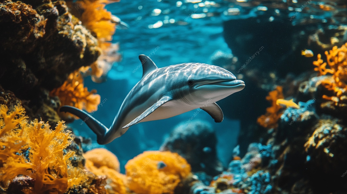 海豚畅游多彩海底世界