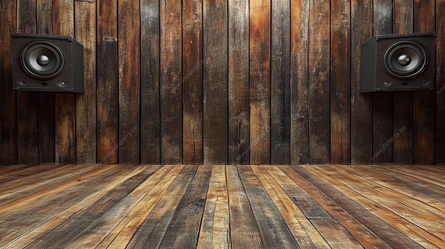 木质空间中的双音响