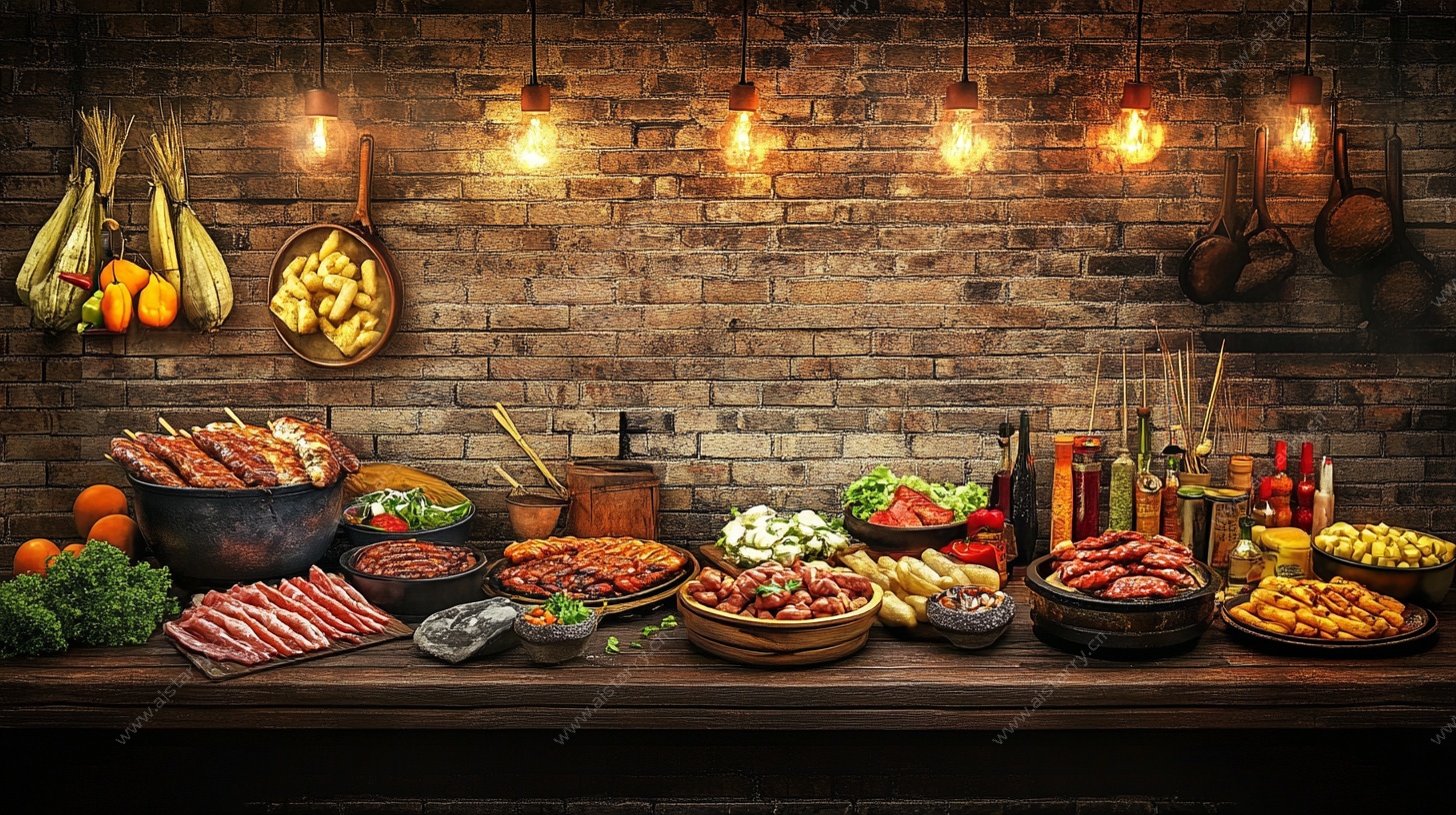 复古风厨房丰盛美食展示