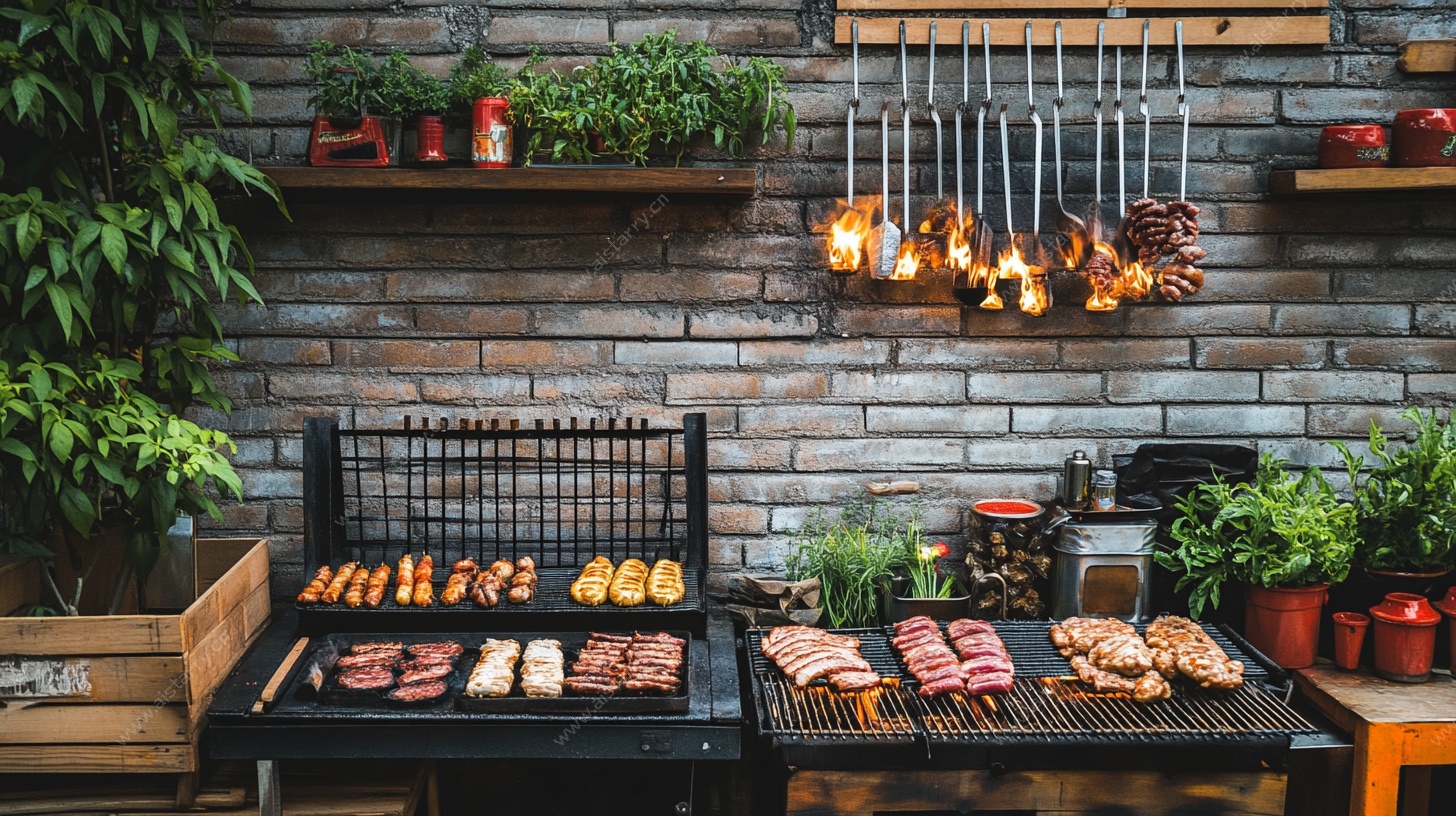 户外砖墙烧烤场景布置