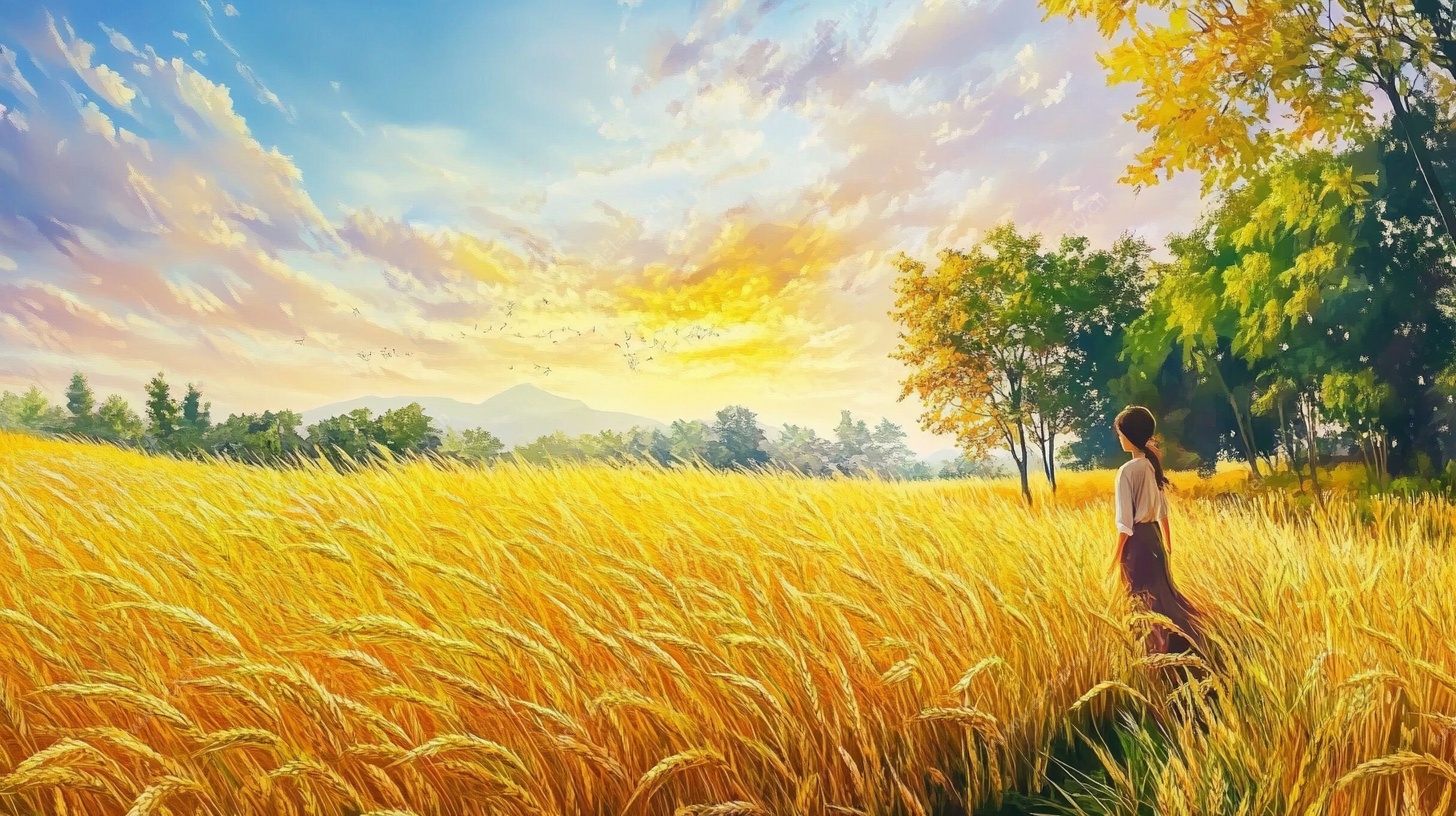 漫步麦田的女子