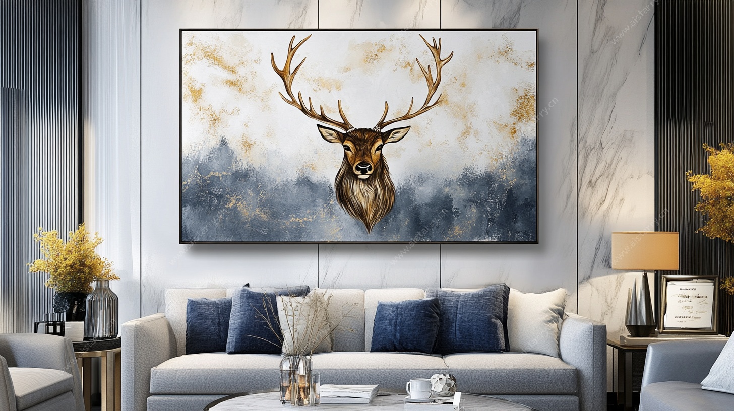 客厅中的鹿头艺术挂画