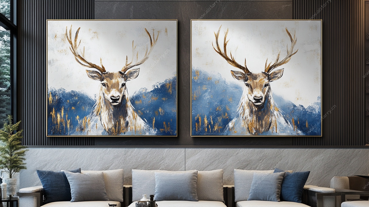 双幅麋鹿装饰画 客厅风