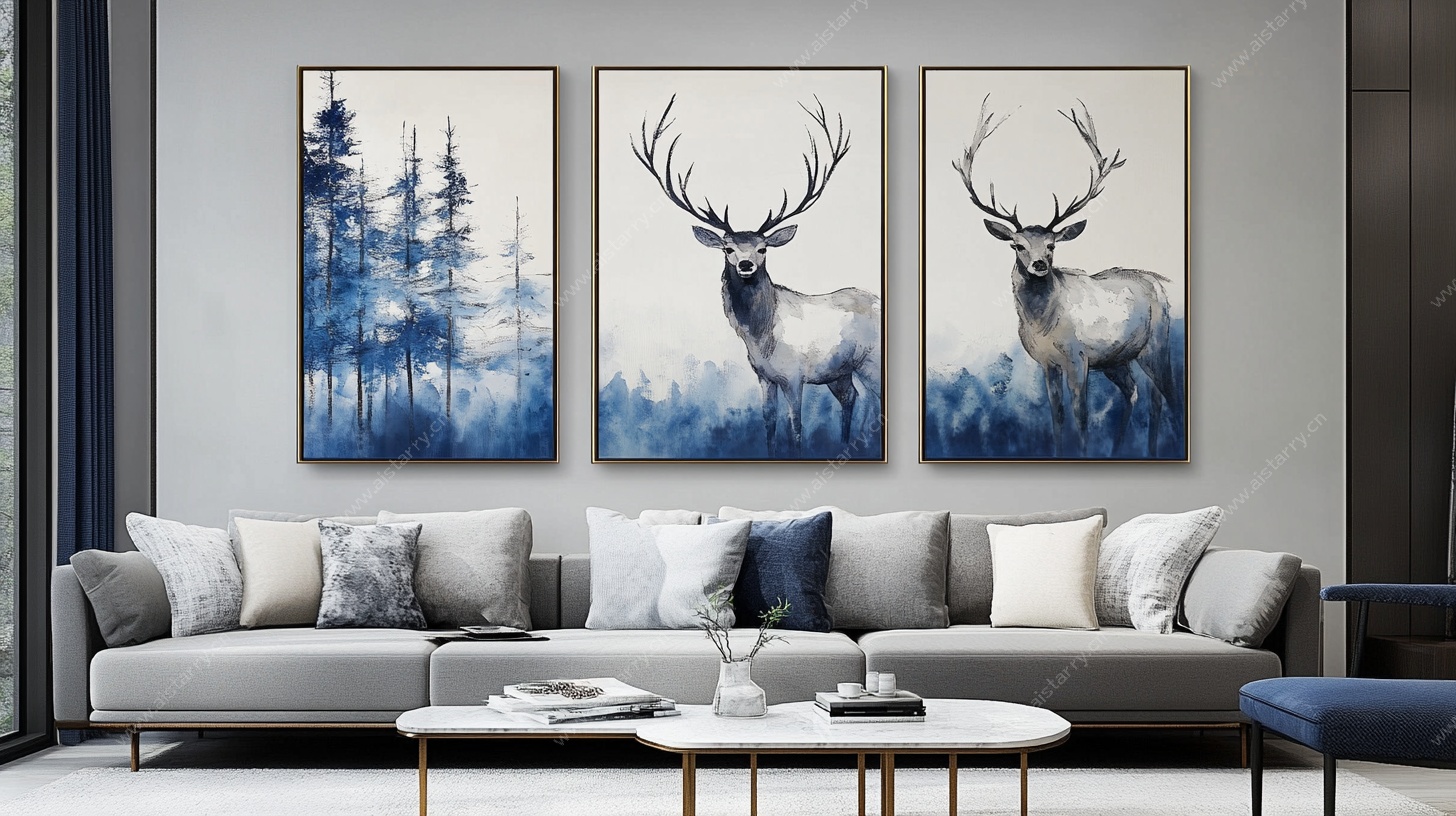 北欧风麋鹿挂画客厅装饰