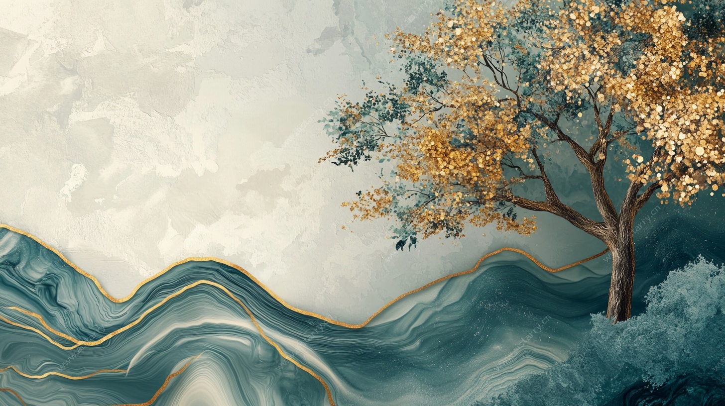 新中式山水金树意境图