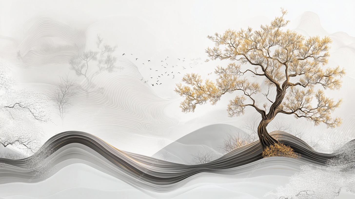 水墨孤树意境图