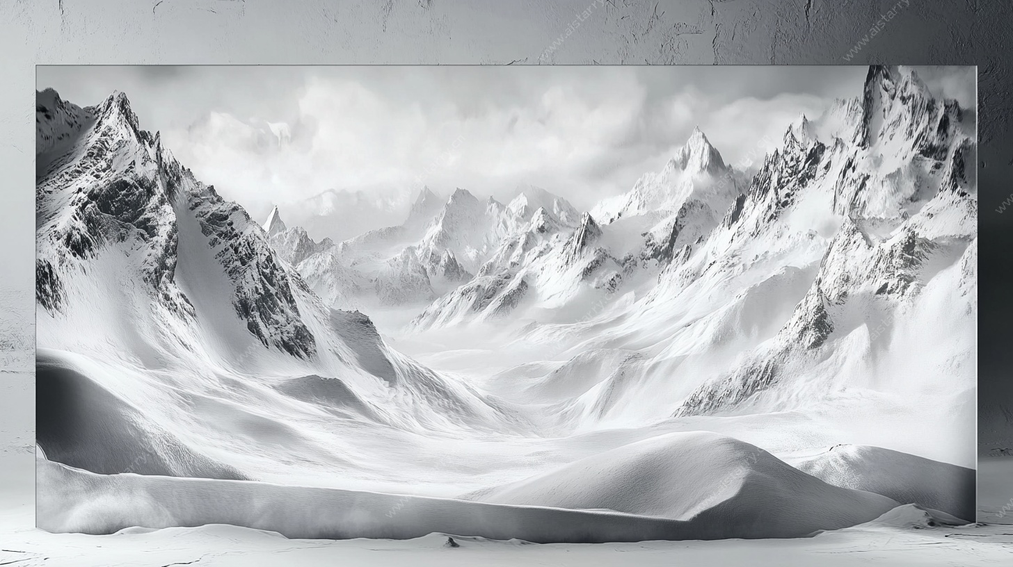 雪山壮丽景观黑白摄影图