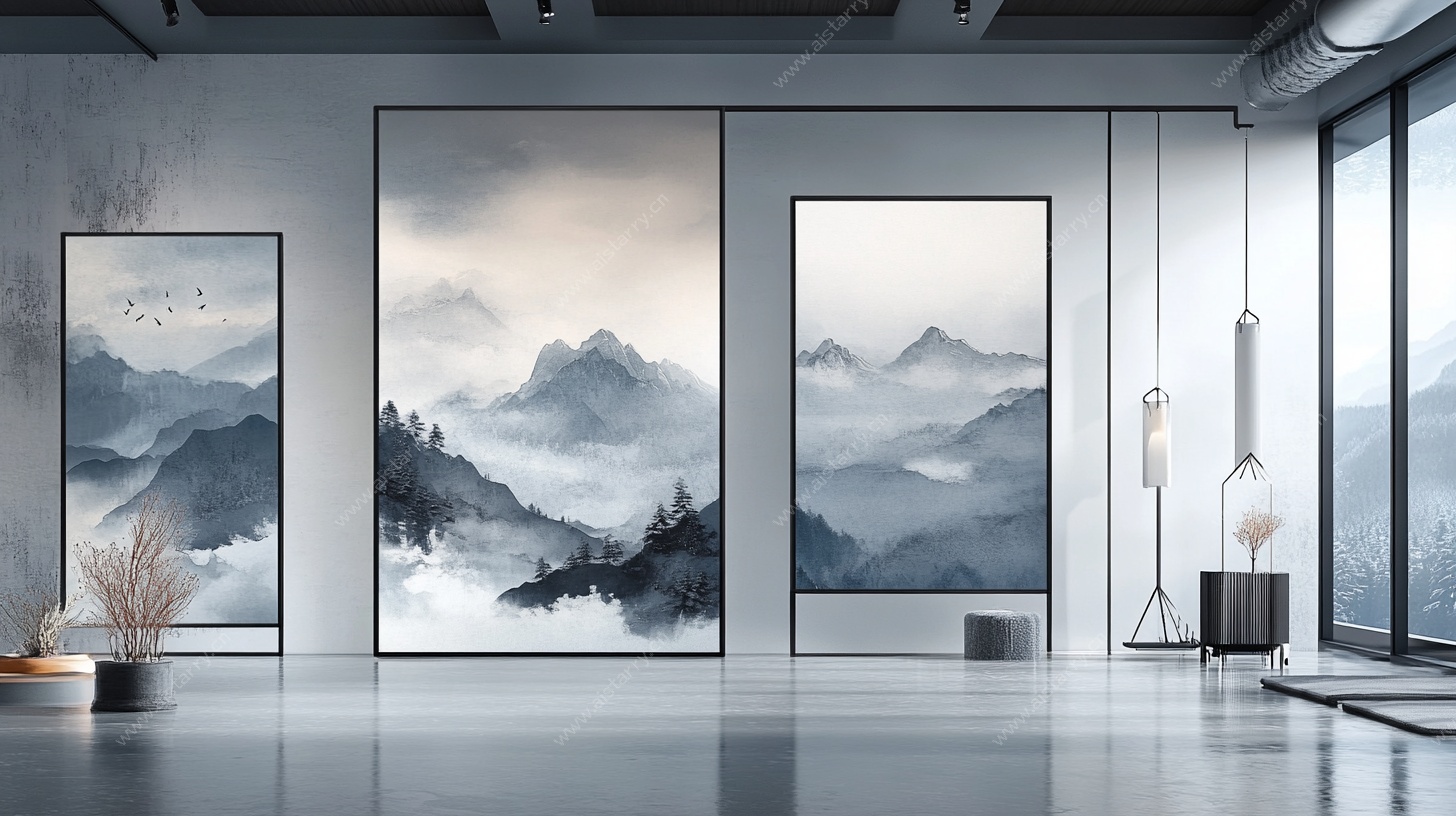 现代客厅中式山水挂画