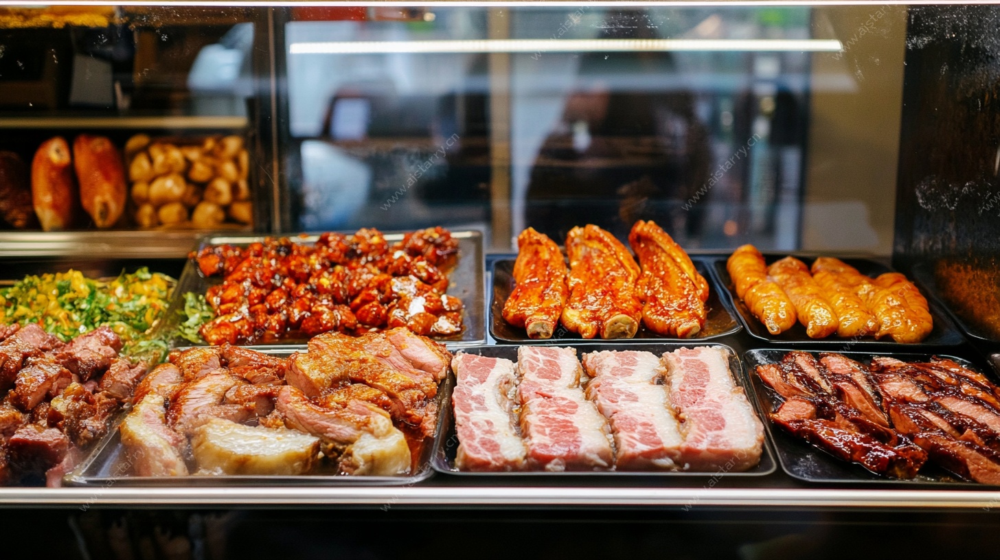 熟食店丰富多样肉类陈列