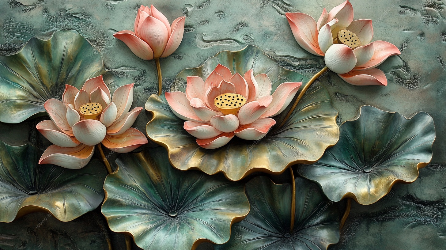 立体浮雕荷花装饰图案